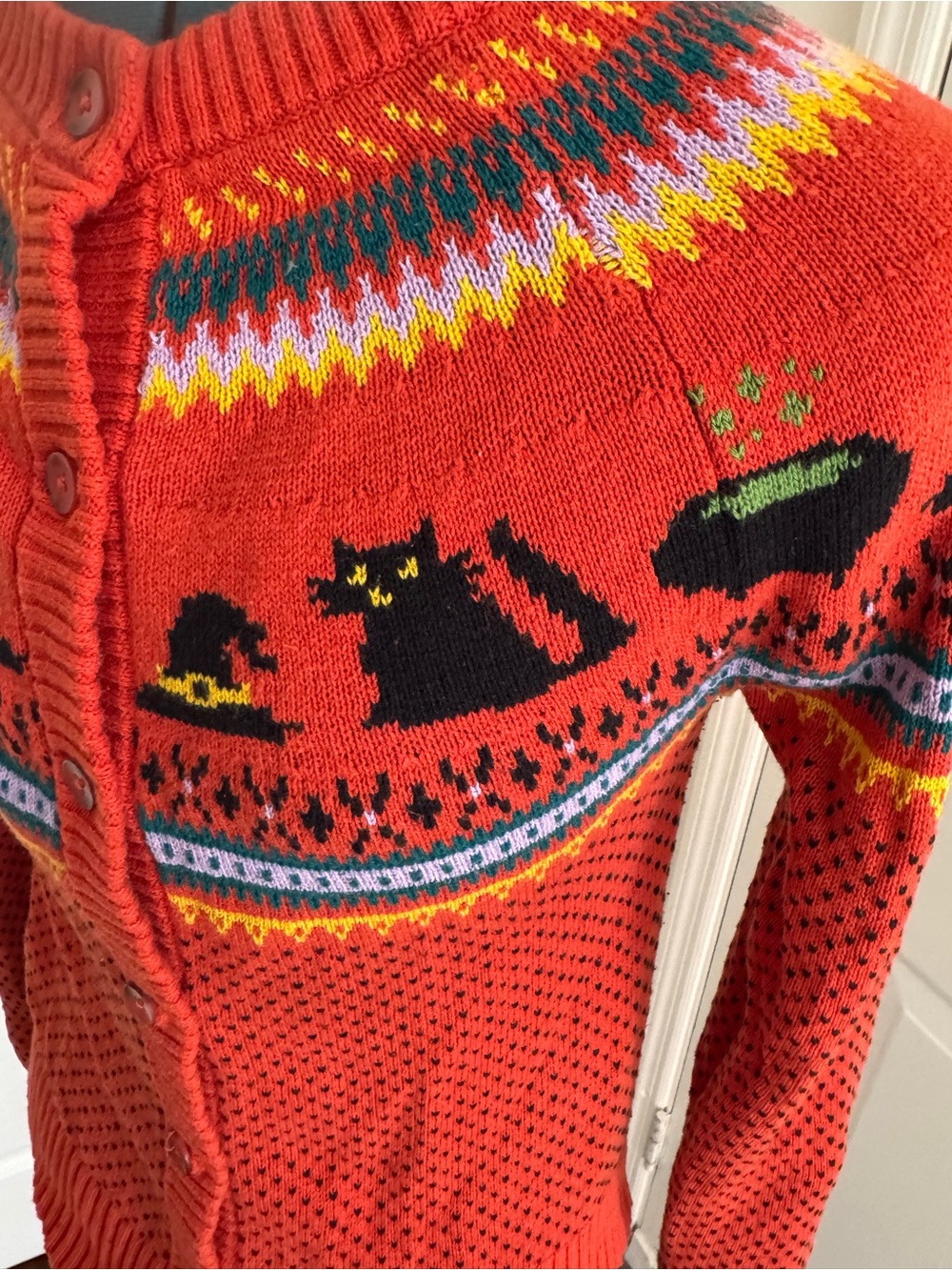ModCloth Halloween Button Down Cardigan-Orange - Picture 2 of 7